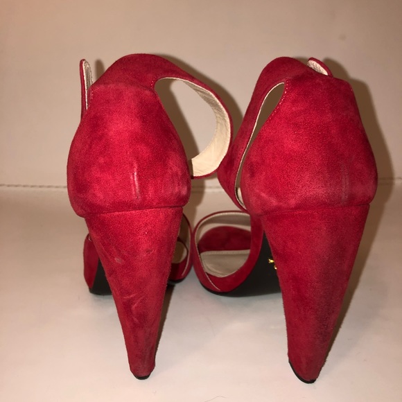 Prada red suede open toe heels size 38.5 - Picture 4 of 7